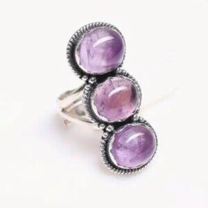 Bohemian Hippie Style Silver Electro-Plated and Synthetic Purple Crystal Ring